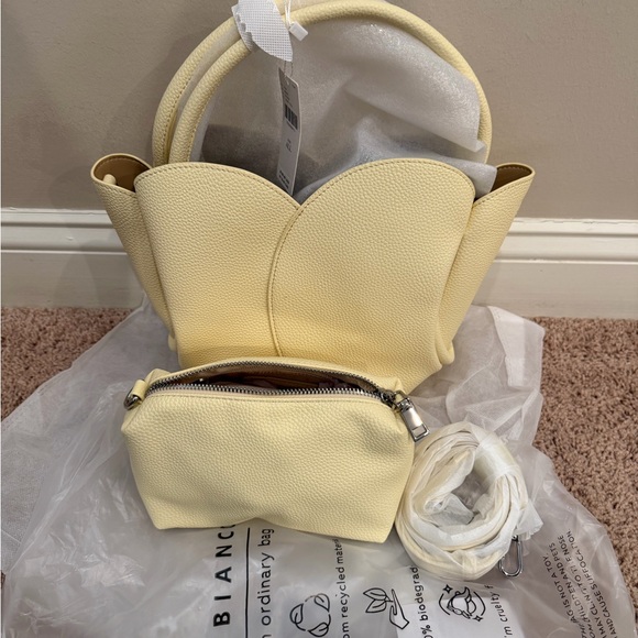 NWT new melie bianco Anthropologie tulip crossbody handle bag and Pouch yellow - Picture 8 of 17
